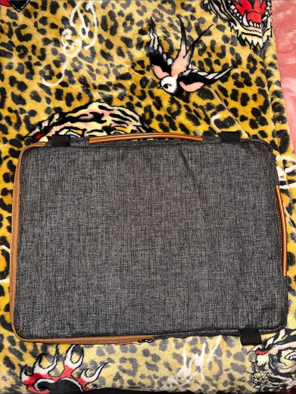Gray waterproof Fabric Briefcase with Tan Trim